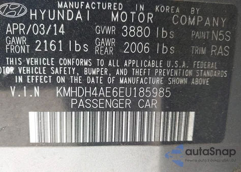 2014 Hyundai Elantra Se из США, поврежденный, VIN KMHDH4AE6EU185985